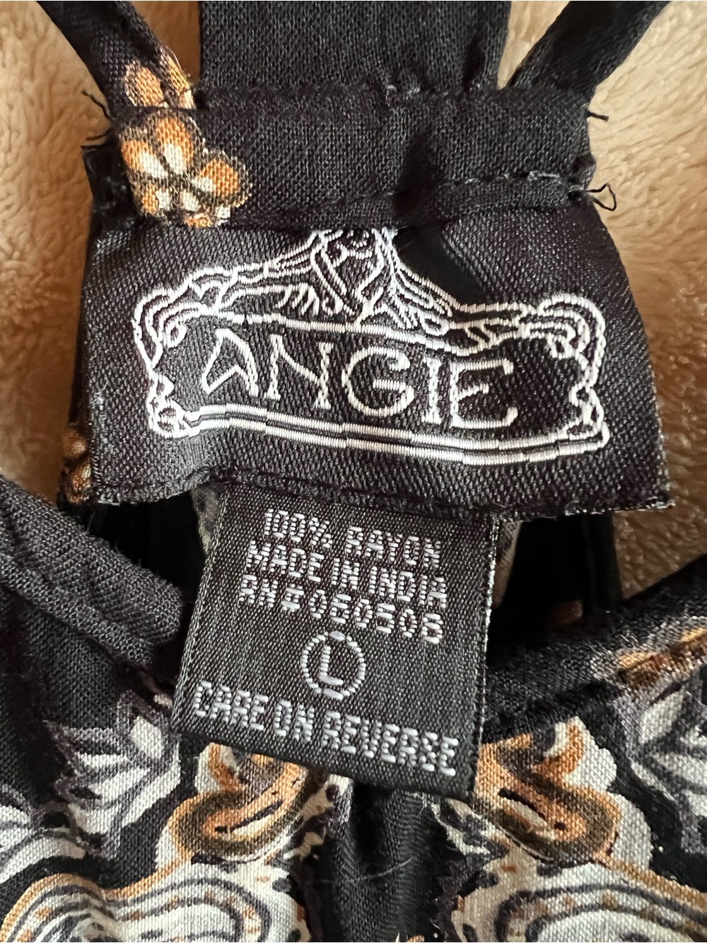 Angie Boho Paisley Racerback Swing Dress Black Beige Festival Size Large - Picture 4 of 7